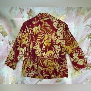 Chico’s  3/4 Sleeve Button Red Yellow Floral Cotton Blazer Jacket 1/ M